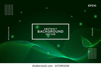 Abstract green wave background with light. Creative trendy backdrop for your website, poster, brochure, presentation. Geometric vector illustration