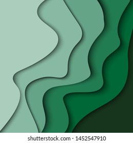 Abstract green wave background with paper cut shapes. Vector design layout for business presentations