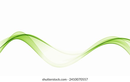 Abstract green wave background, transparent wavy lines. Wave of green smoke or liquid.