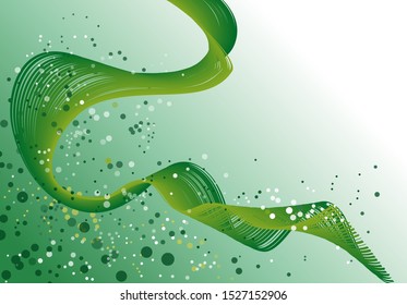 Abstract green wave background. Vector green ribbon.