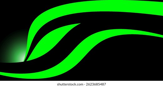Abstract green wave background, Vector green line background curve elements with black space for text and message design, overlapping layers.