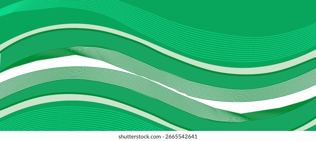 Fundo de onda verde abstrato, elemento de curva de fundo de linha verde vetor com espaço em branco para design de texto e mensagem, curvas suaves, tons de gradiente e linhas fluentes brancas e verdes finas.modern