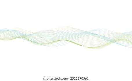 Abstract green wave flow line isolated on white background. Green wave lines and technology background. Business curve lines, graphic element isolated on white background,
