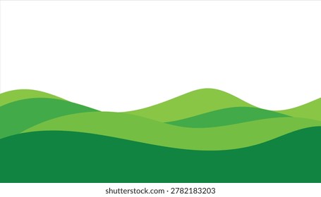 Abstract green wave landscape background. Minimal layered hill paper design. Modern nature curve backdrop. Eco friendly rolling field illustration.