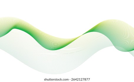 Abstract Green Wave Lines. Smooth Gradient Flow on White Background
