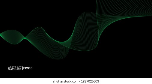 Abstract green wave lines. Vector waves flowing isolated on black background. EPS10