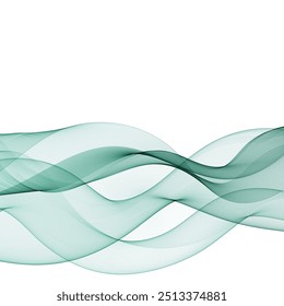 Linhas de ondas verdes abstratas. Ondas vetoriais que fluem isoladas sobre fundo branco. EPS10