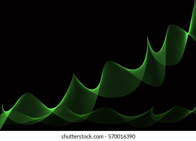 abstract green wave lines wavy for brochure and website design on black background.  vector illustration 