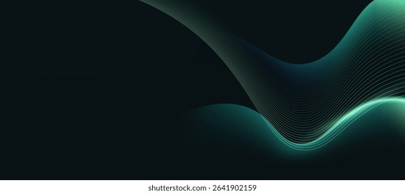 Abstract green wave on dark gradient background. Ads digital banner or landing page