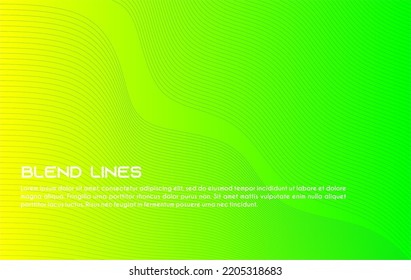 Abstract green wave on gradient background . Stylized line art background. Vector illustration. Wave with lines created using blend tool. Curved wavy line, smooth stripe.