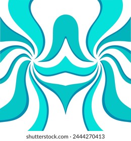 Abstract green wave pattern in a square. Vector editable symmetrical pattern. Isolated mirror element in flat style