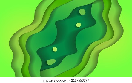 abstract green wave, retro styled paper cut pattern, geometric texture background, vector illustration, natural line art