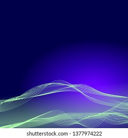 Abstract Green Wave set on Gradient Purple Background, vector illustrator.