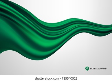 Abstract green wave silk or satin fabric on white background for grand opening ceremony or other occasion