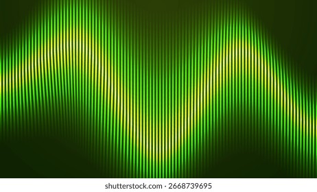 Fundo abstrato da forma de onda verde com linhas brilhantes, representando sinal de dados, tecnologia e fluxo de energia futurista. Perfeito para IA, som e conceitos digitais.
