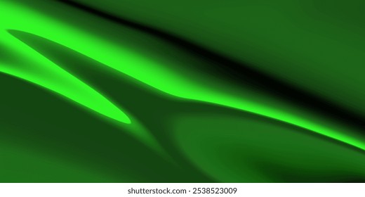 Abstrakt Grüne Wellen Hintergrund, flüssige metallische gewellte Tapete Design, 3D-Seide weich glänzende Illustration. Abstrakter Stoff, materieller Hintergrund mit grüner Farbe, 3D-Rendering, 3D-Illustration