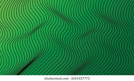 Abstract Green Waves With Black Lines Creating a Fluid Visual Texture