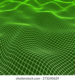 Abstract green waves grid background
