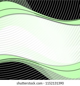 abstract green waves with shadows and circles in front of a white, black background