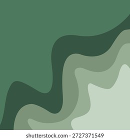 Fundo ondulado verde abstrato com camadas de fluido orgânico e formas de gradiente suave. Esta ilustração vetorial minimalista mostra uma paleta calmante de tons de sábio e azeitona com curvas de fluxo, perfeito para marca eco-friendly, banners web inspirados na natureza, papéis de parede modernos e projetos de design sustentável.