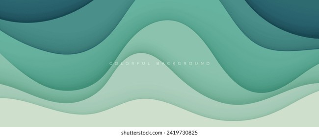 Abstract green wavy dimension layers background vector design.