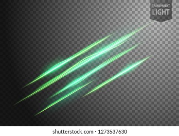 Abstract green wavy line of light with a transparent background, isolated and easy to edit