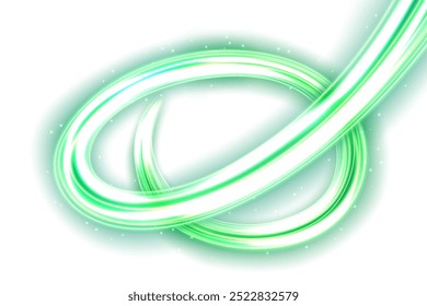 Abstract Green Wavy Line of Light Isolated on White Background, Vector Illustration