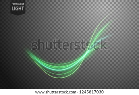 Abstract green wavy line of light with a transparent background, isolated and easy to edit. Vector Illustration