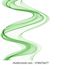 Abstract green wavy lines. Colorful vector background. smoke Transparent green wave