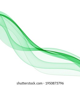Abstract green wavy lines. Colorful vector background. smoke transparent green wave
