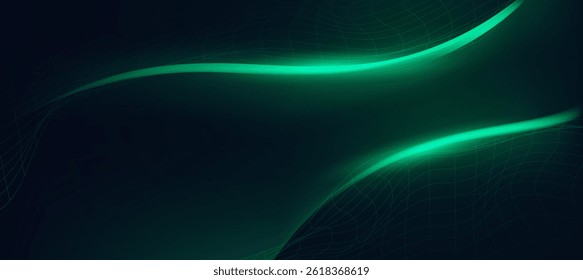 Abstract green wavy lines on dark gradient background, modern tech banner, corporate business concept, hi-tech abstract background for presentation business or tech event poster EPS 10