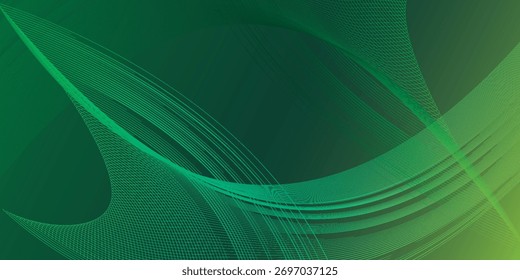 Abstract Green Wavy Lines Pattern on Dark Green Background