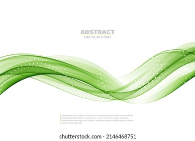 Abstract green wavy lines. Green wave background with halftone effect. Smoke transparent green wave.