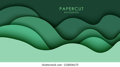 abstract green wavy overlap layers papercut background. eps10 vector