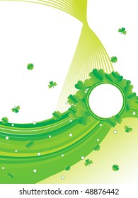 abstract green wavy, stripes background with clover pattern frame