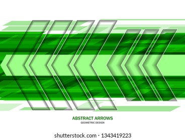 Abstract green and white background, creative geometric arrows with inner shadow. Vector illustration for your design.