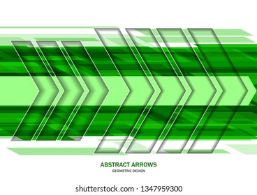 Abstract green and white background, creative geometric arrows with inner shadow. Vector illustration for your design.