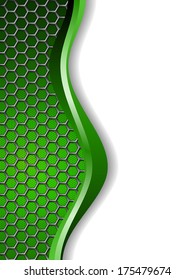 Abstract green white background with hexagon elements and wave