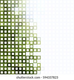 Abstract green white background with mesh of squares. Mosaic style. Geometric template. Cells.
