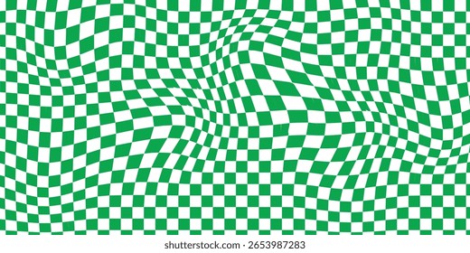 Abstract Green and White Checkered Pattern With a Distorted Wavy Design