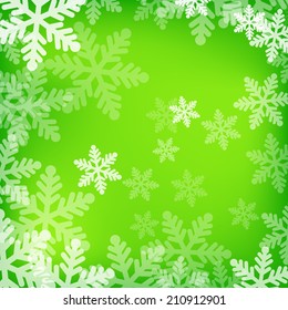 Abstract green and white christmas background with snowflakes