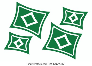 Abstract green and white diamond shaped design elements with transparent background