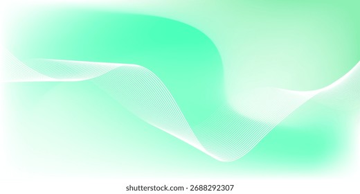 Abstract green and white gradient background with glowing wavy lines. Minimalist background for banners, posters, covers, brochures, flyers, and websites.