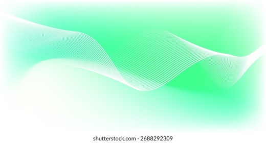 Abstract green and white gradient background with glowing wavy lines. Minimalist background for banners, posters, covers, brochures, flyers, and websites.