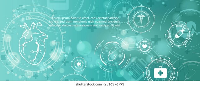 Abstract green and white human heart and medical background. Heart Healthcare technology concept background. Vector illustration