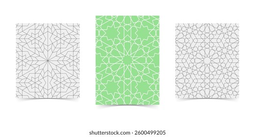 abstract green white line. geometric star shaped texture background. traditional pattern set. retro styled concept.