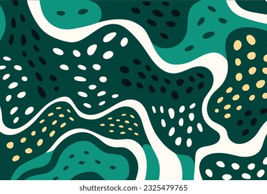 abstract green and white abstract pattern on paper, in the style of aboriginal art, bess hamiti, rounded shapes, bold, cartoonish lines, marsden hartley, dark white and dark emerald, simplified line