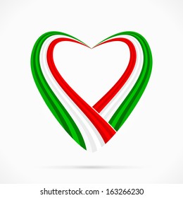 Abstract green white red heart ribbon flag 