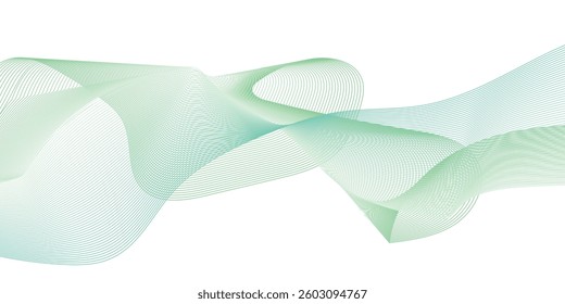 Abstract green and white wave element for design. Digital frequency track equalizer. Stylized line art background. Vector illustration. Wave with lines created using blend tool.