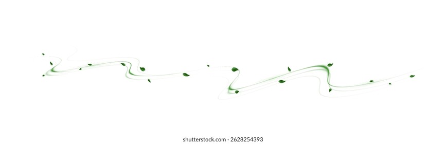 
Abstract Green Wind Swirl with Leaves and Glitter – Transparent  Light Trail Effect for Nature, Freshness, Eco-Friendly Breeze, Motion Flow, Botanical Twirl, and Summer Design Elements
